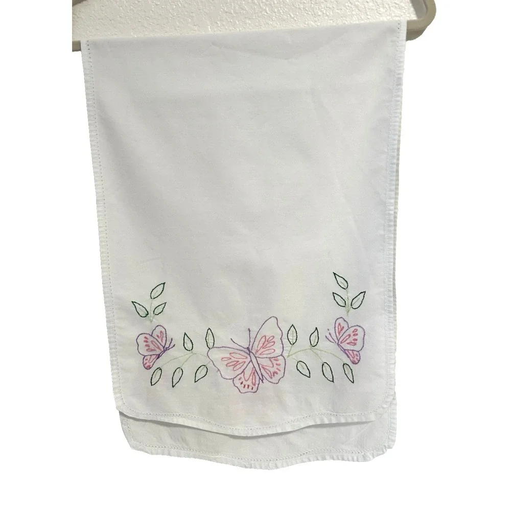 Vintage Hand Embroidery Butterfly Table Runner Dresser Scarf 42